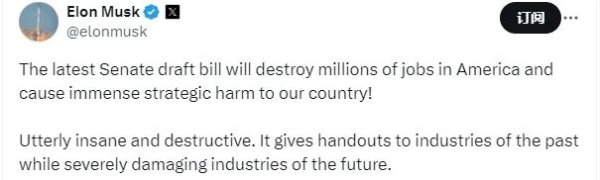 天弘配资 “大而美”法案程序性投票通过！马斯克再次怒批